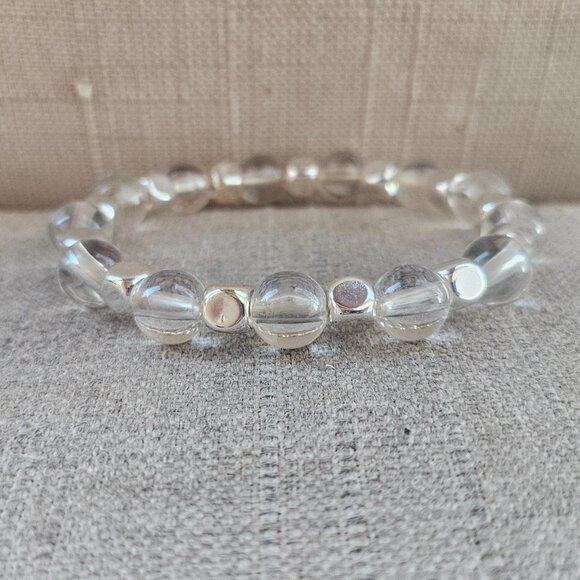 Fashion Bracelet Stretched Wrist Band Clear/Silver Tone Bracelet Adjustable New - Picture 4 of 11